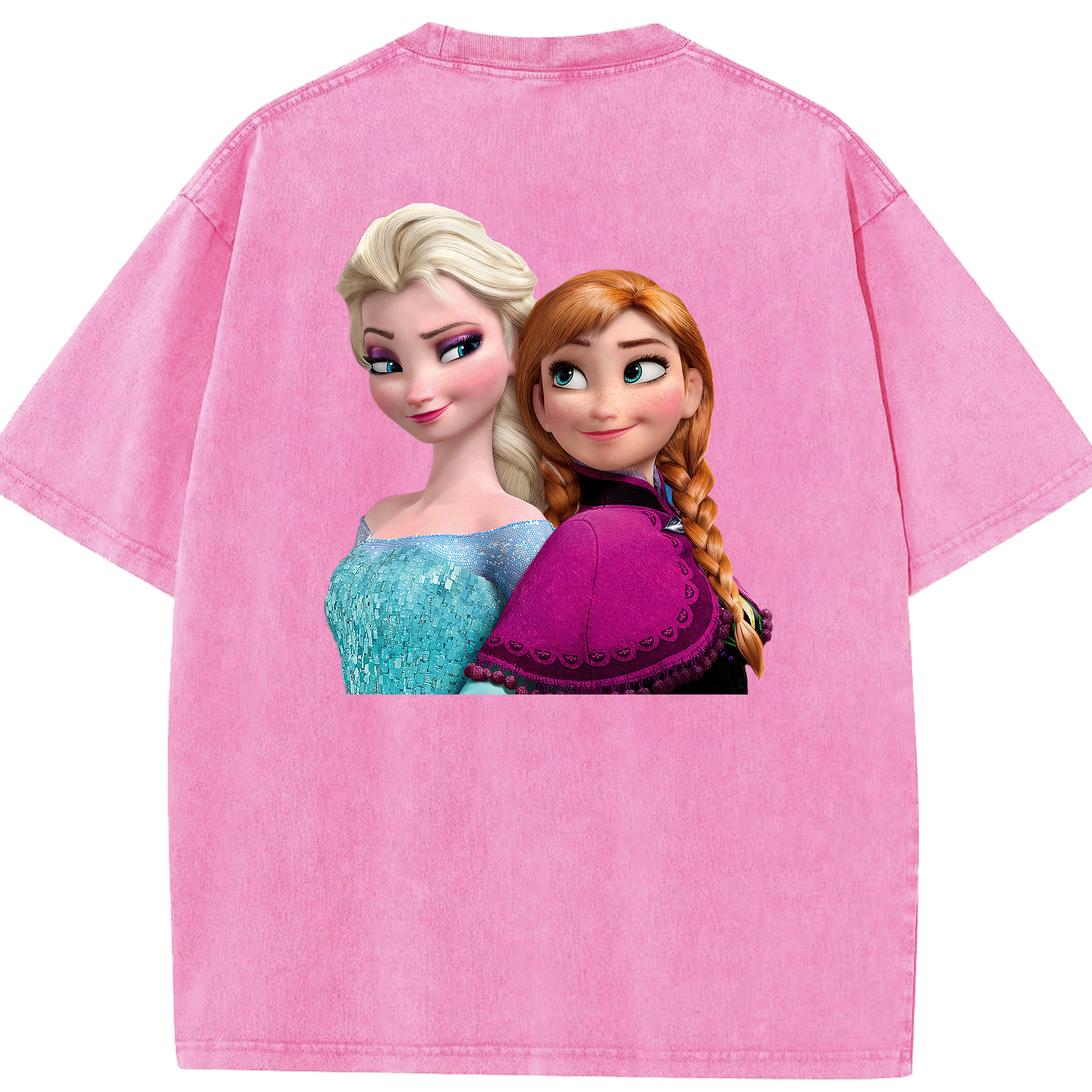 （画像用） アナと雪の女王 アンナ エルサ Frozen Anna Elsa 綿100% ヴィンテージ風 半袖Tシャツ（背面プリント）